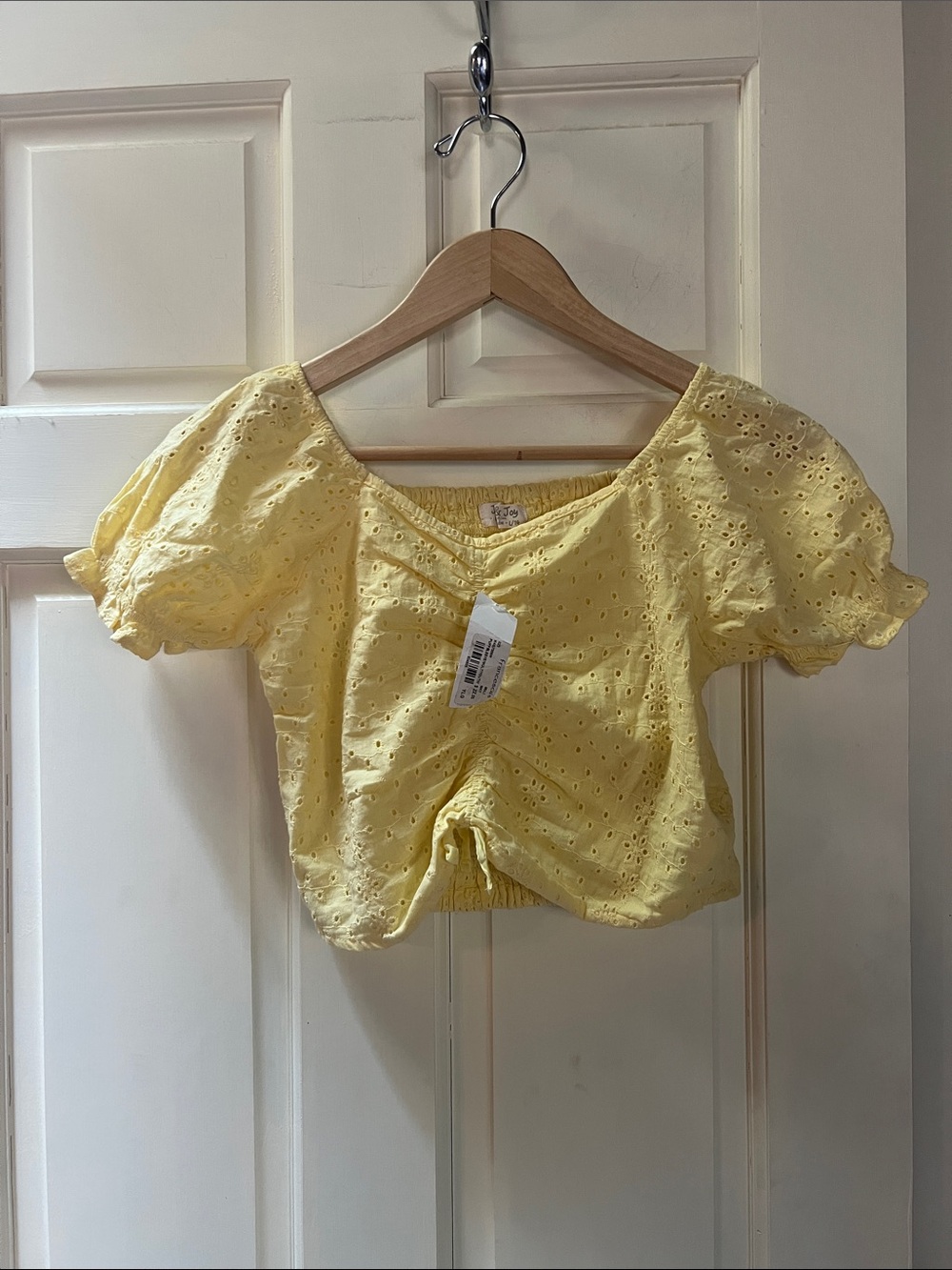 Yellow Eyelet Puff Sleeve Crop Top - Francesca’s Size 14 Girls